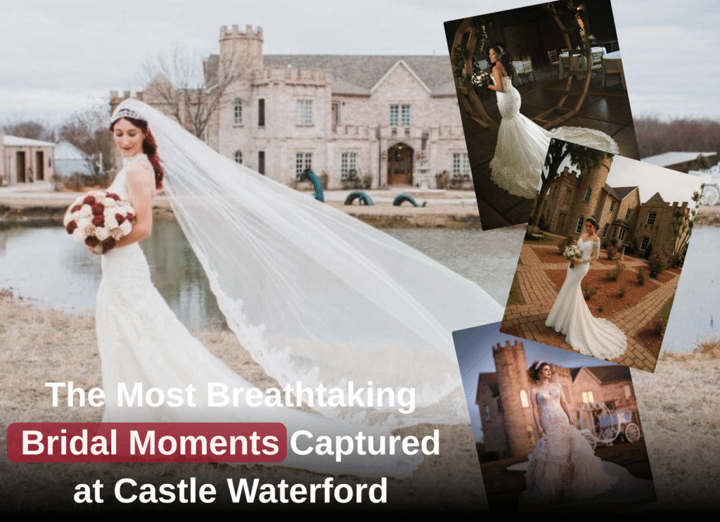Castle Waterford wedding photography bridal portraits Castle Waterford Texas castle wedding venue Dallas wedding photography locations Luxury wedding venue in Texas elegant bridal portraits in Texas Grand Staircase Bridal Portraits Sunset bridal portraits at a castle
