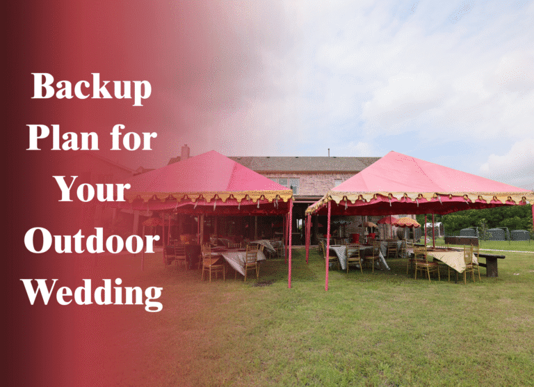 Backup plan setup for outdoor wedding at Castle Waterford with decorative pink tents and guest seating