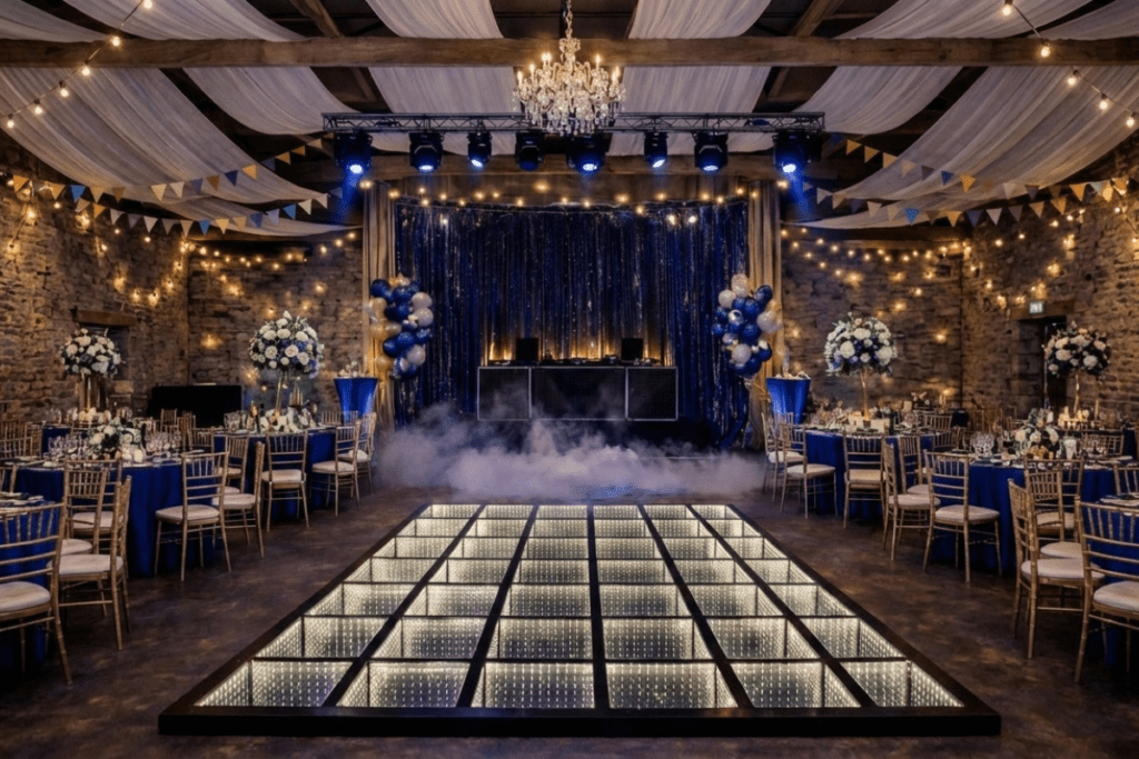 3D LED dance floor wedding dance floor 3D LED dance floor for weddings luxury wedding dance floor ideas modern wedding reception lighting ideas LED dance floor for wedding reception Instagram-worthy wedding dance floor wedding reception lighting glowing dance floor