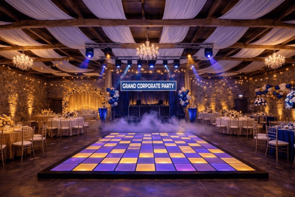 3D LED dance floor wedding dance floor 3D LED dance floor for weddings luxury wedding dance floor ideas modern wedding reception lighting ideas LED dance floor for wedding reception Instagram-worthy wedding dance floor wedding reception lighting glowing dance floor