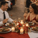 Couple enjoying candlelight dinner with champagne during wedding reception at Castle Waterford