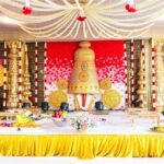 Traditional Indian wedding ritual setup with decorated mandap and ceremonial elements at Castle Waterford