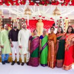 Family group in colorful traditional Indian attire posing at wedding ceremony at Castle Waterford