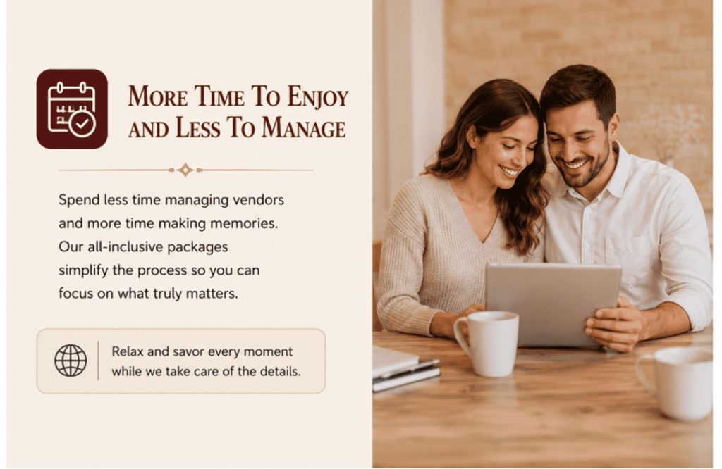 Couple planning their wedding together with a tablet at home
