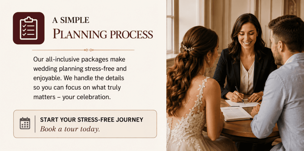Couple meeting with a wedding planner to discuss stress-free wedding planning