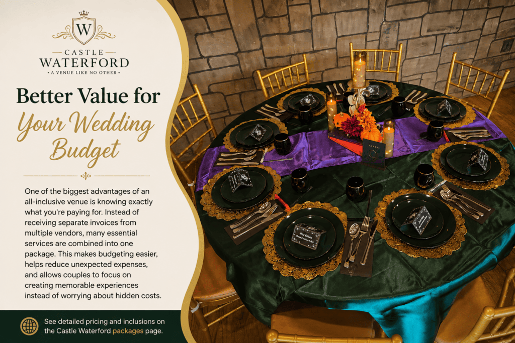 Elegant wedding table setting showcasing budget-friendly all-inclusive wedding value